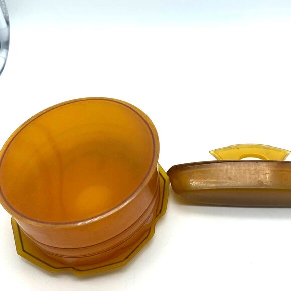 Vintage Art Deco Amber Pyralin powder Vanity Box and Nail Buffer Celluloid - Picture 8 of 8